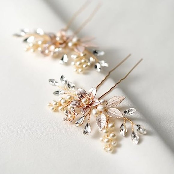 2Pcs Wedding Hair Pins for Brides, Gold Wedding Hair Accessories for Bride - Picture 5 of 6